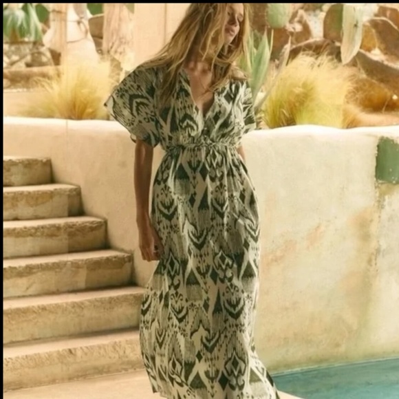 MISA Los Angeles Maryam Dress Ikat White and Green Size M - Picture 1 of 8